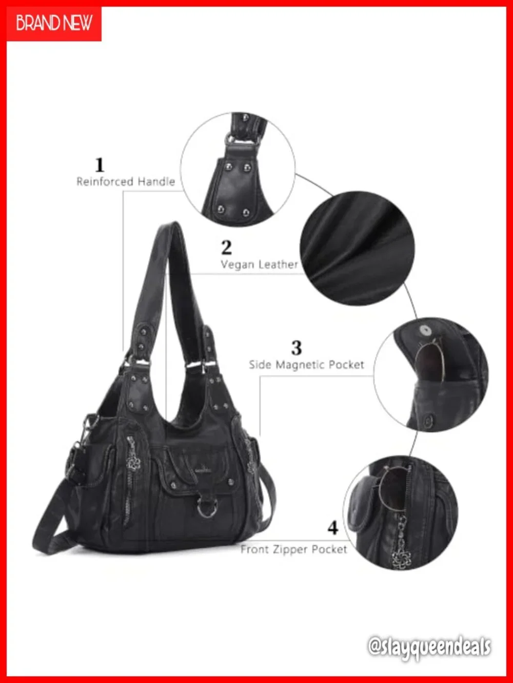 Vegan Leather Hobo Bag Women's Shoulder Purse with Adjustable Strap